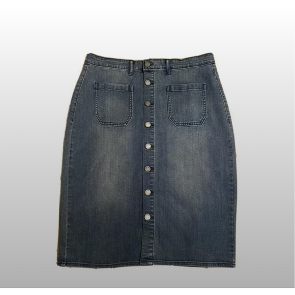 HAUTE HIPPIE Darcy Medium Wash Denim Button Front Pencil Skirt Jean Sz 14 Y2K - Picture 1 of 7